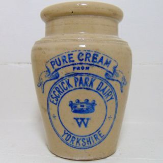 Blue Print Pure Cream Pot From Escrick Park Dairy Yorkshire C1900 