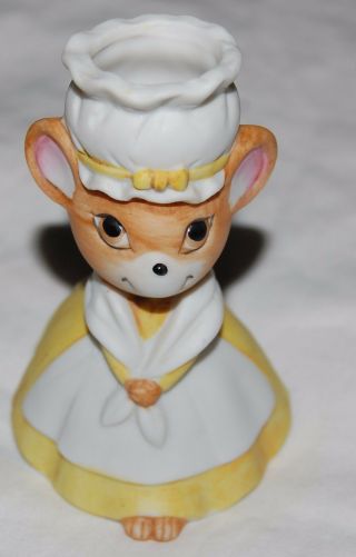 Vintage Lefton Japan Mouse Cook Chef Candle Holder Hand Painted Yellow Dress