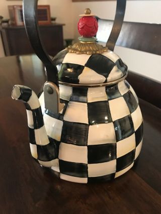 Vintage Mackenzie Childs Courtly Checker Teapot/ Kettle 3 Quart No Chips