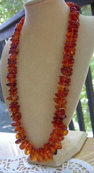 Vintage Baltic Amber Graduating Nugget Beaded Hand Knotted Long Necklace
