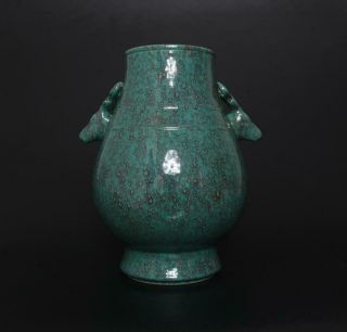 Perfect Antique Chinese Porcelain Green - Glaze Vase Double Deer Zun Qianlong Mark
