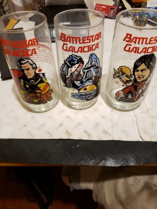 1979 Battlestar Galactica Collectors Glasses Set Of 3
