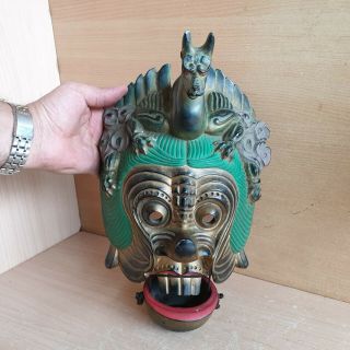 5 Old Rare Antique Carved Wood Japanese Bugaku Mask Dragon King Ryo 17th Signed