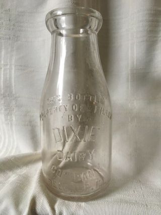 Vintage Pint Milk Bottle Dixie Dairy Company Beecher Illinois 1929