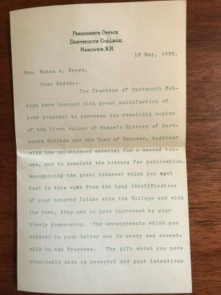 1892 Signed Letter By University Of Dartmouth President William Jewett Tucker
