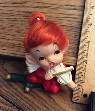 1960s Red Hair Pixie Elf Girl Napco X 7591 Angel Japan Vintage Christmas Violin