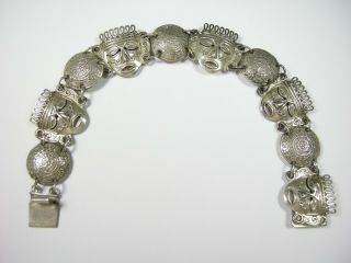 Vintage Mexico 925 Sterling Silver Signed Aztec Mayan Face Bracelet