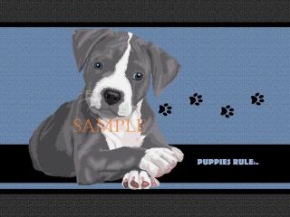 Puppies Rule Pitbull Pit Bull Blue Paw Prints House Door Mat Doormat Floor Rug