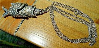 A Large Antique Beautifully Made Silver Articulated Fish Pendant & Chain 25.  6g