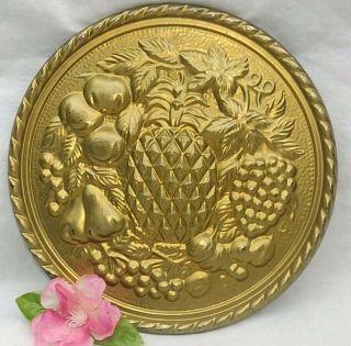 Hammered Brass Wall Hanging Plate Made In England Fruit 6 1/4 Inches