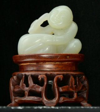 An Interesting Chinese Jade Or Hardstone Carving With Wooden Stand