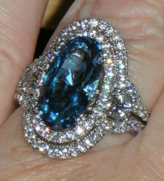 A Very Lovely Blue Diamonique Sapphire & Diamond Style Oval Cut Double Halo Ring