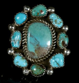 Gorgeous Old Pawn Vintage Navajo Green Cluster Turquoise Ring Sz 9