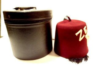 older Masonic / Shriner ' s Zembo fez hat with jewels & tassel and hat box 3