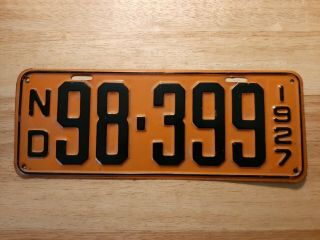 1927 North Dakota Vintage License Plate,  Paint,  Orange & Black 98 - 399
