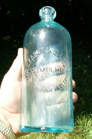 SKARVIE & MARS Quart Hutch Hutchinson Bottle.  Bessemer Michigan Mich,  Mi Soda. 3
