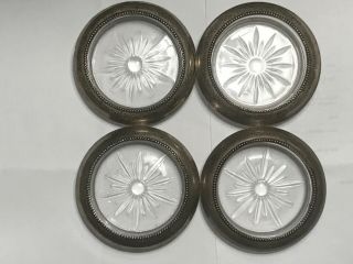 Sterling Silver & Glass Coasters • Frank M.  Whiting Co,  Usa • Set Of 4