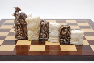 4.  03 " Inches K.  H Birds Series Wonderful Hand Carved Chess Set Made Of Camel Bone