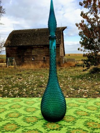 Vintage Mcm Blue Empoli Italian Art Glass Genie Bottle 22′