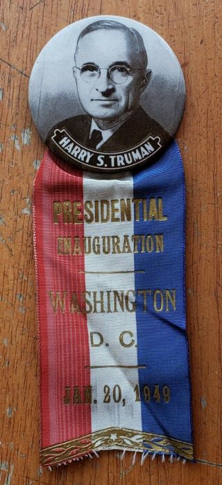 1949 Harry S Truman Inauguration Pinback Button Ribbon