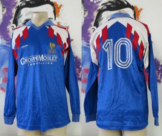 Vintage France 1990 1991 1992 L/s Home Shirt Adidas Soccer Jersey 10 Size M