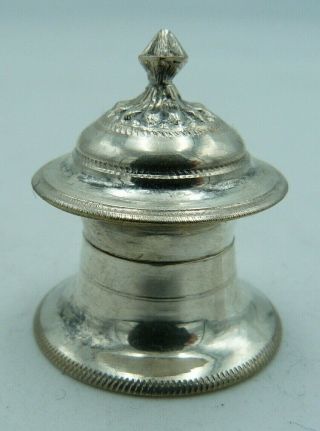 Antique Solid Silver Indian Snuff Spice Box Pot Swastika - Sanskrit Or Hinduism