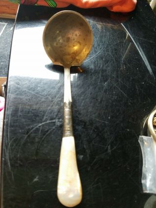 Vintage Ladle Spoon With Sterling Silver Collar And Mother Of Pearl Handle