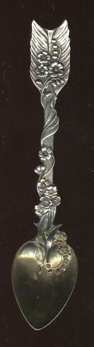 Marked B.  L.  Everett Sterling Serving Spoon,  Floral Handle & Heart Shaped Bowl