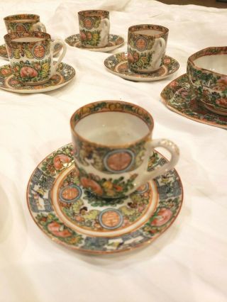 Set Of 5 Antique Chinese Export Porcelain Famille Rose Demitasse Cup & Saucers