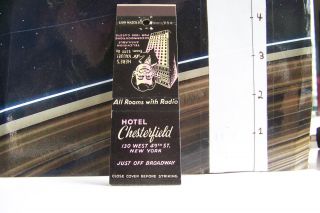 Rare Vintage Matchbook Cover R3 York City Off Broadway Hotel Chesterfield 2