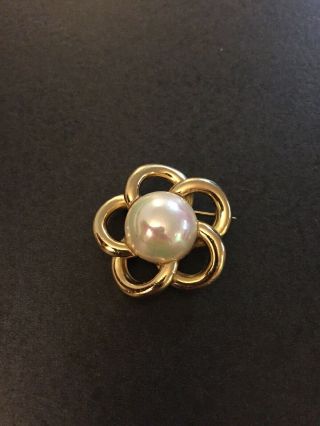 Vintage Christian Dior Faux Pearl & Gold Tone Floral Brooch Pin Signed Chr.  Dior