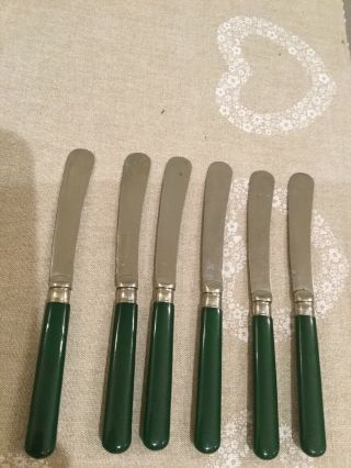 6 X Vintage Silver Plated Epns Tea Knives With Jade Green Handles