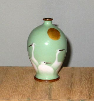 Fine Meiji Period Japanese Wireless Cloisonne Enamel Vase With Egrets - Gonda