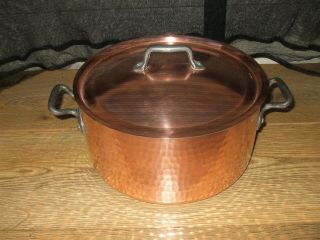 Vintage French Villedie Copper Cuisine Casserole Stew Pan Tin Line 2mm Gauge