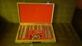 Vintage Optical Test Lenses & Trial Frames In Wooden Carry Box