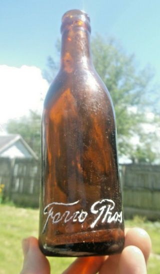 Amber Ferro - Phos Soda Bottle Pottstown,  Pa Hand Blown Coca - Cola Look - A - Like 1910