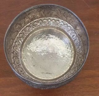 Antique Thai Siam 950 Sterling Silver Repousse Bowl w Elephant Tree 150g 5 