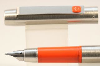 Vintage (1975 - 76) Parker 25 Medium Fountain Pen,  Brushed Steel With Orange Trim