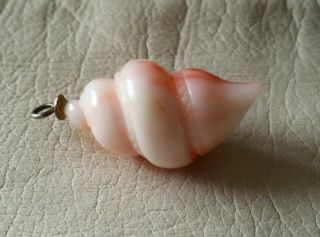 Antique Victorian Carved Natural Pink Coral Shell Pendant Charm.