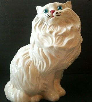 Vintage,  Mid Century,  Large Ceramic,  White Persian,  Blue Eyed,  Cat,  Figurine/statue
