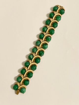 Vintage Gorgeous Deco " Faux Jade " Trifari Cabochon Bracelet