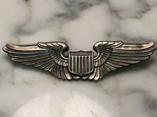 Gemsco,  Ny - Vintage 925 Sterling Silver Wwii Us Air Force Pilot Wings Pin 3”