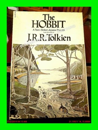 Vintage The Hobbit J.  R.  R.  Tolkien 2 Sided Puzzle Middle Earth Map Read Details