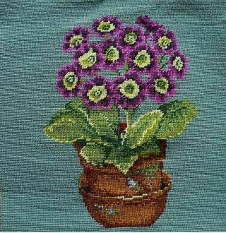 Ehrman Jill Gordon Auriculas Green Bkgd Needlepoint Tapestry Kit Retired Vintage