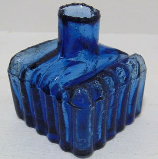 Crude Copper - Blue Victorian Ribbed Ink Bottle C1890 
