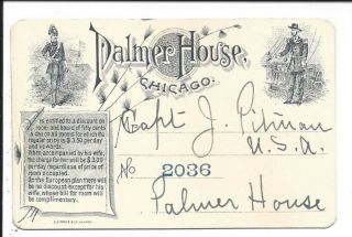 Illust.  Discount Card Issued To Us Military By The Palmer House,  Chicago,  C1900