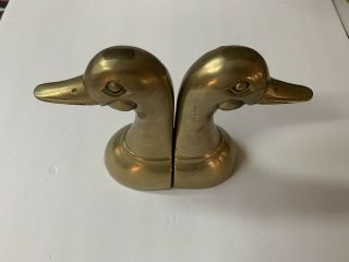 Vintage Brass Duck Head Bookends Heavy