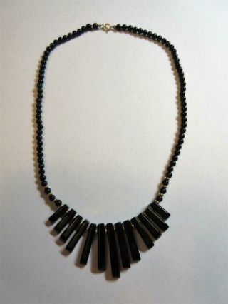 Vintage Art Deco French Jet Fringe Necklace With 9ct Gold Clasp & Beads C1930 