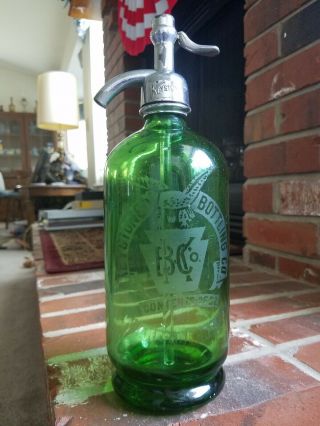 Keystone Seltzer Bottle Wilkes - Barre Pa Green Footed Syphon Eagle & Matching Top