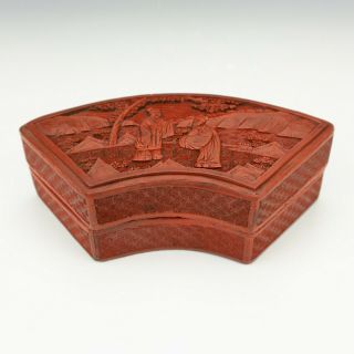 Antique Chinese Cinnabar - Oriental Scene Decorated Box - Unusual